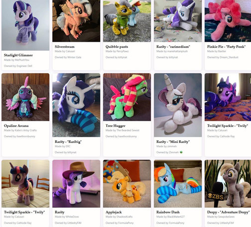 Screenshot from the home pages displaying various recently-added plush listings. The plushies range in styles and characters.
