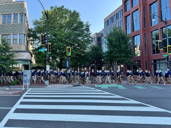 Dozens of Patriot Front Nazis walking on the streets of DC headed to the Nazi State Fair