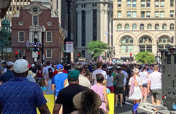 The crowd in front of the Old State House 20 minutes before the annual reading of the Declaration of Independence
