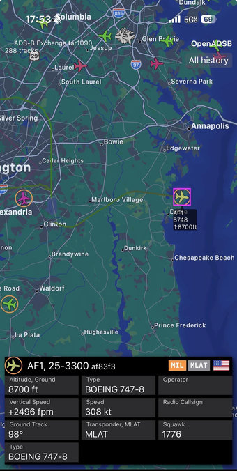 Air traffic around DC