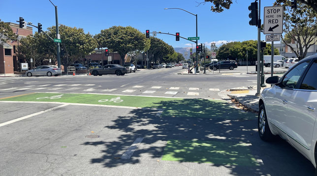 Bike box on Lincoln at West Alisal, Salinas.