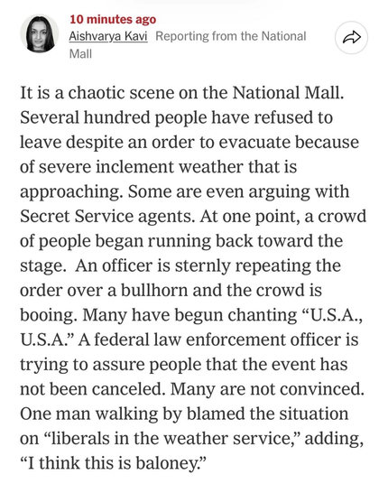 nyt post about people refusing to leave the national mall because lightning is a liberal conspiracy 