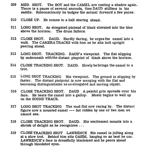 "Lawrence of Arabia" (script by Robert Bolt), pages 74-75, scenes 309-319