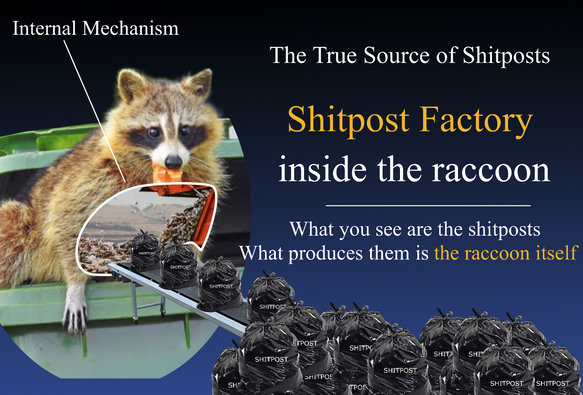 Diagram of how raccoons produce shitposts. Extremely elaborate and informative