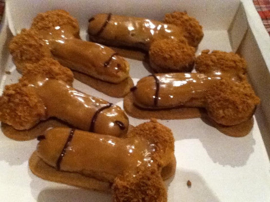 Doughnuts / baked goods shaped like penises, complete with edible balls, pubes, and foreskin outlines