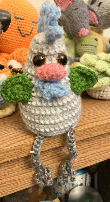 A gray and white striped chicken. I changed the wing and comb and made stripes on the body.