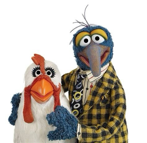 A chicken with the muppet Gonzo.