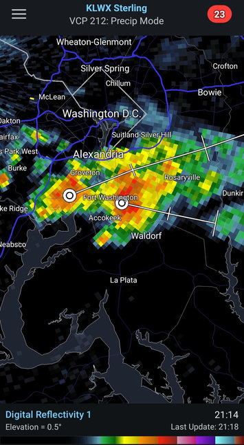 Strong storms south of DC