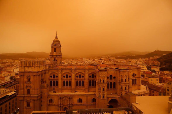 Shot of the Cathedral in Malaga in an orange haze during a Kalima event.