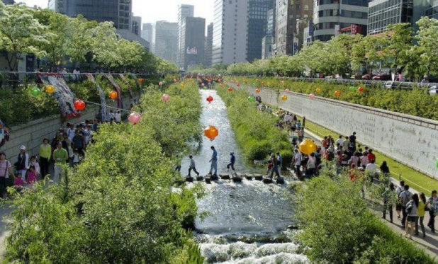 After image of restored stream and hugely popular public park