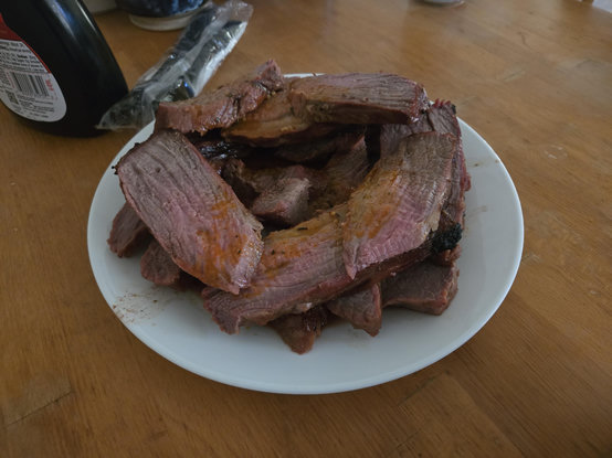 Tritip cut. On a plate. On the table. Dammit I just wanna eat.