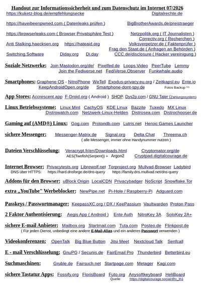 Meine #Datenschutz Liste
vom Juli 2026 / FĂŒr euch zur #DigitalenSouverĂ€nitĂ€t