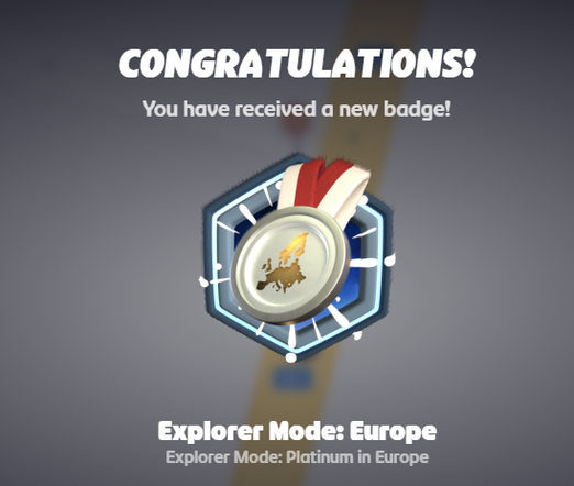 Popup showing the Platinum in Europe badge.