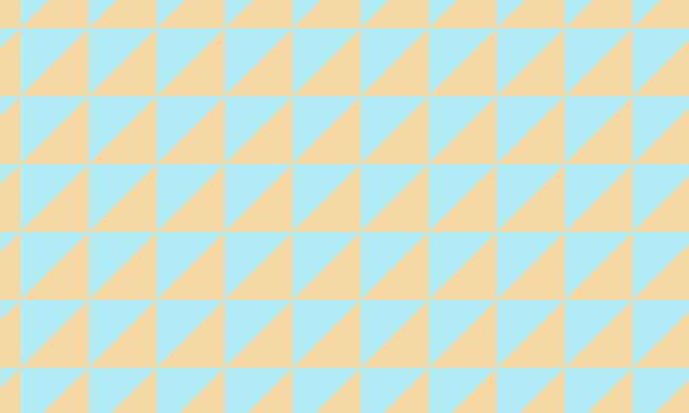 A triangle pattern, badly cut on the edges, with light blue and orange-yellow shapes each forming a square