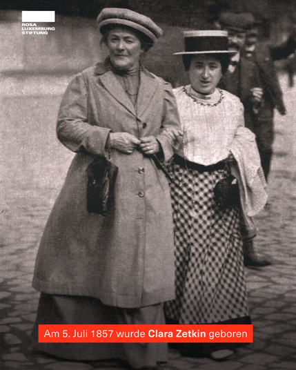 Sharepic mit dem Text: Am 5. Juli 1857 wurde Clara Zetkin geboren