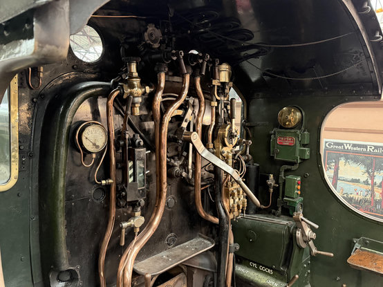 The cab, showing all the brass pipe works over the back of the firebox 