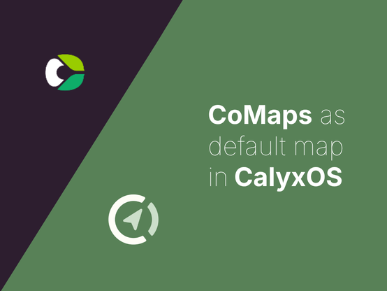 a share pic with the logos of calyxos and comaps, and text reading "comaps as default map in calyxos"