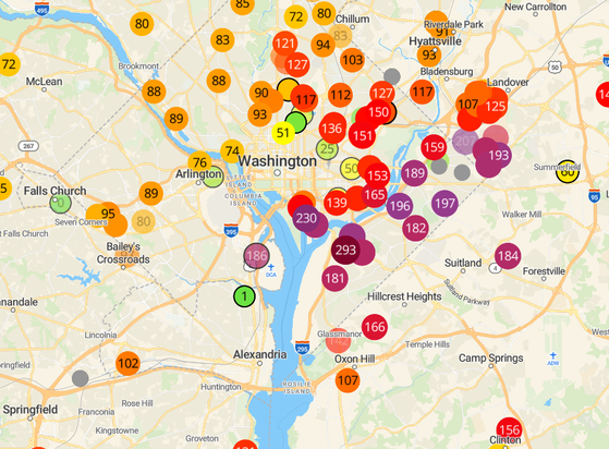 Air quality bad on a map