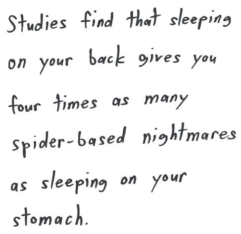 Studies find that sleeping
on your back gives you
four times as many
spider-based nightmares
as sleeping on your
stomach.