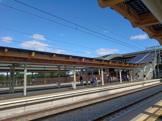 Platform 2 at Cambridge South railway station, viewed from platform 1.