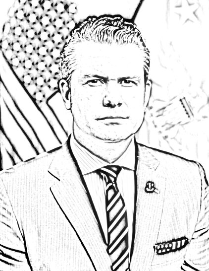 black and white rendering of Pete Hegseth