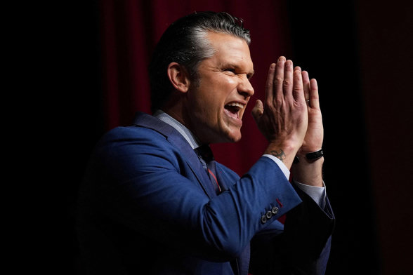 Hegseth festering while appearing to yell. 