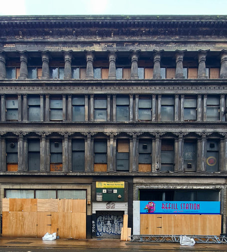 The facade of Alexander 'Greek' Thomson's Egyptian Chambers on Union Street in Glasgow.
