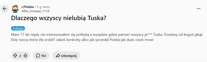 Post 17-latka na Reddicie. Dlaczego wszyscy nie lubią Tuska?