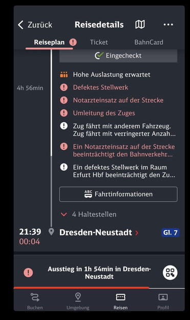 Hardcopy vom Db Navigator mit vielen Gründen, warum es nicht fährt.