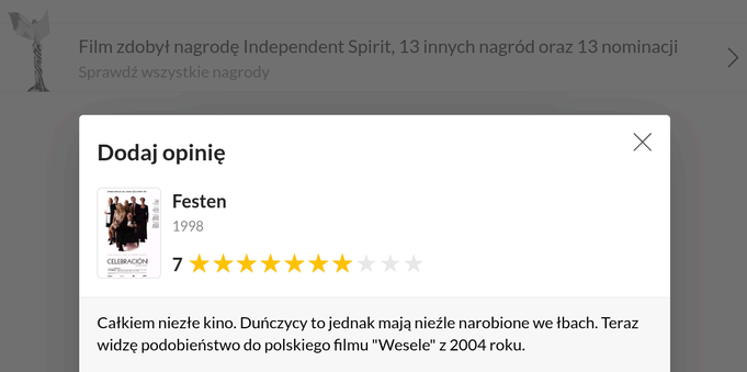 Komentarz z portalu Filmweb:
"Całkiem niezłe kino. Duńczycy to jednak mają nieźle narobione we łbach. Teraz widzę podobieństwo do polskiego filmu "Wesele" z 2004 roku. "