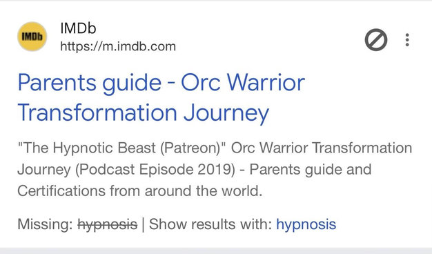Parents guide - Orc Warrior Transformation Journey
"The Hypnotic Beast (Patreon)" Orc Warrior Transformation Journey (Podcast Episode 2019) - Parents guide and Certifications from around the world.
Missing: hypnosis ‎| Show results with: hypnosis