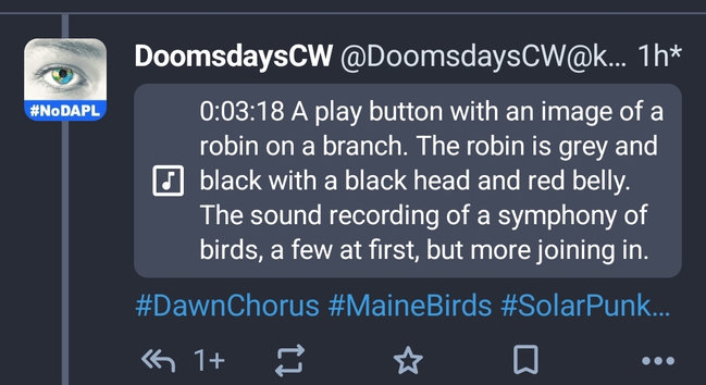 screenshot of a post with audio attachment and descriptiom