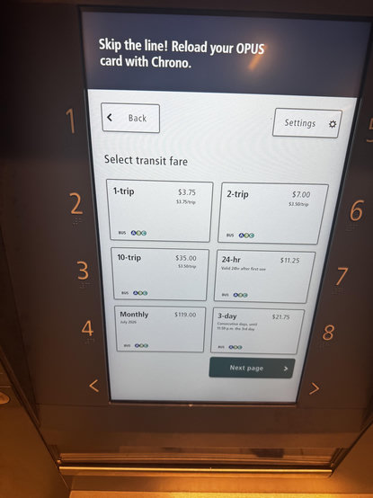 Photo of a fare vending machine offering…

Bus tickets: 
- 1 trip
- 2 trip
- 10 trip
- 24 hour
- 3 day
- Monthly