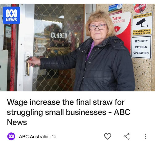 Bullshit news headline about how wage rises are forcing businesses to close.