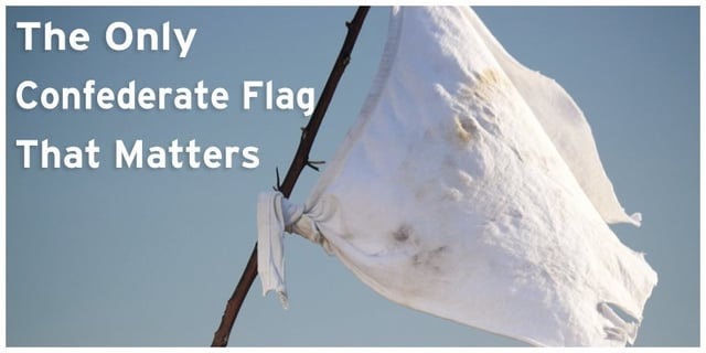 The caption is "the only Confederate flag that matters" and the image is a white flag of surrender.