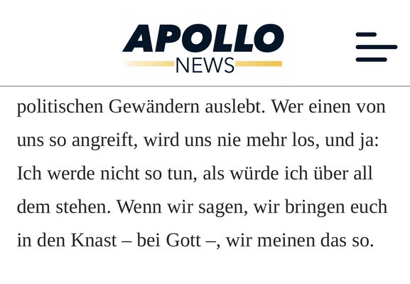 Ein Leitartikel des Propagandamediums „Apollon Nius“ mit bitterem Racheschwüren wenn die AfD an der Macht ist